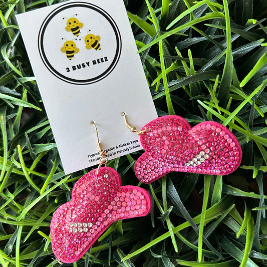 Cowboy Hat - Rhinestone Dangle Earrings - Pink