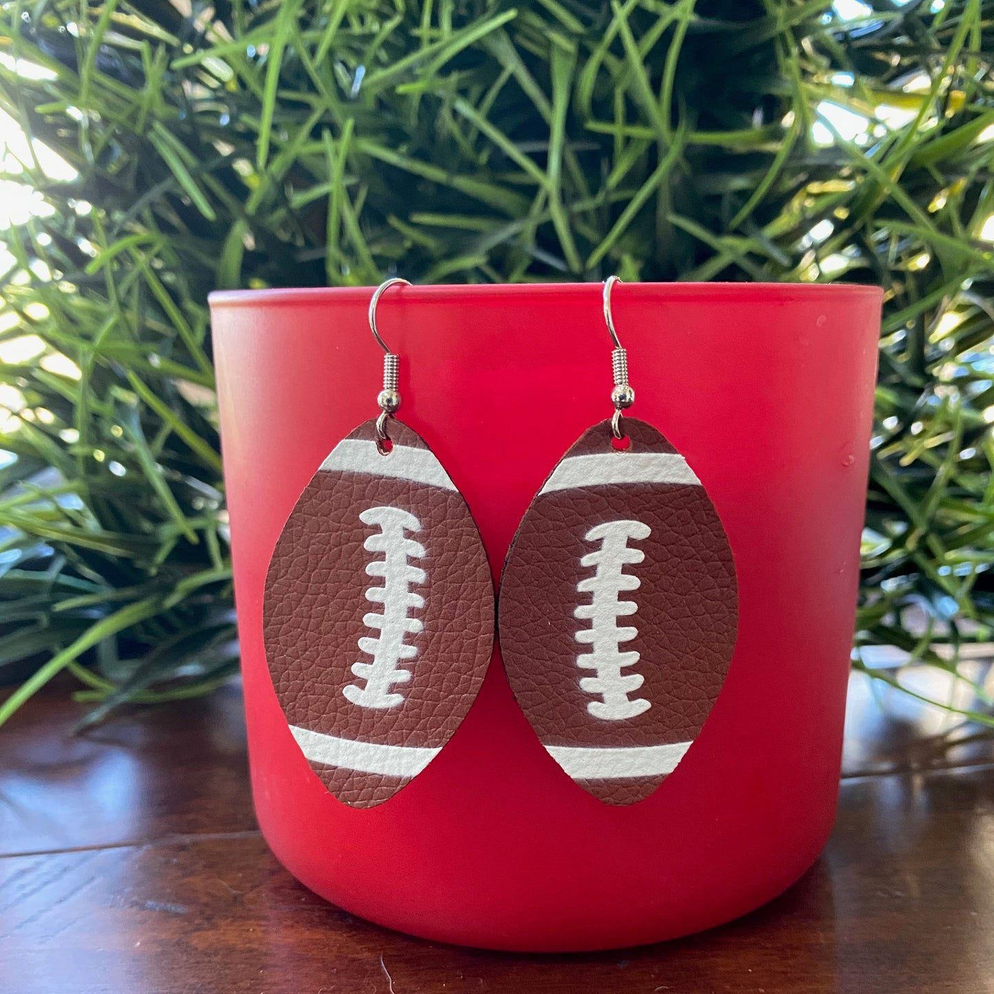 Faux Leather Football Dangle Earrings