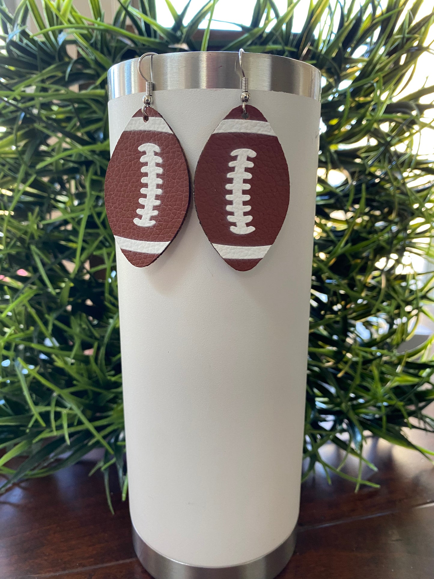 Faux Leather Football Dangle Earrings