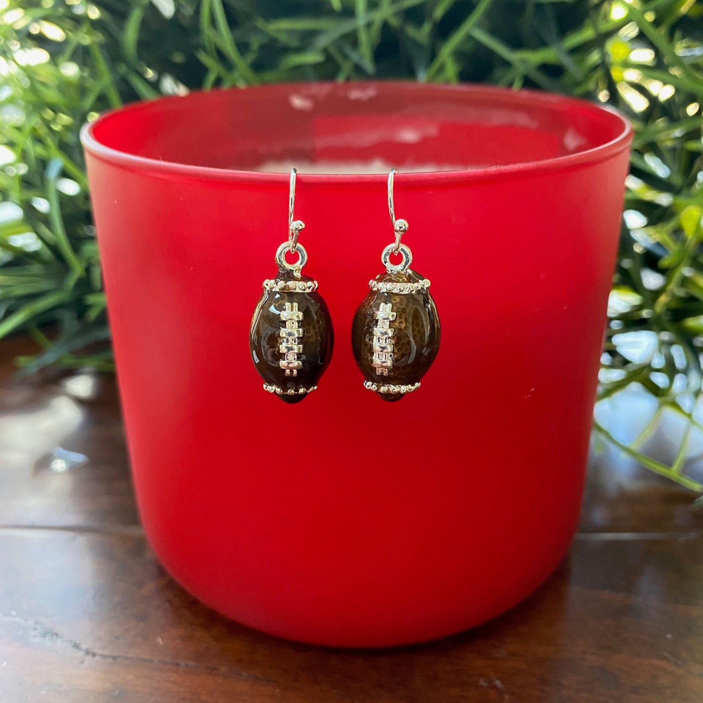 Football Enamel Dangle Earrings with silver fishooks