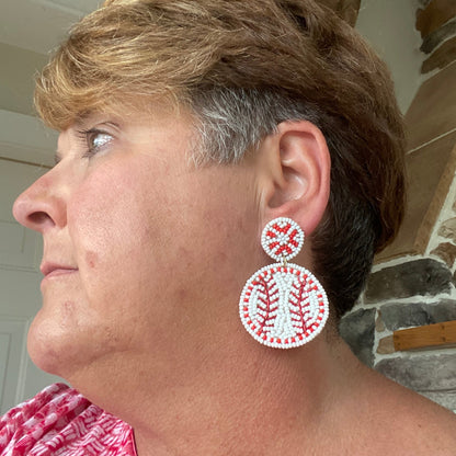 Baseball  Round Seed Beaded Earrings