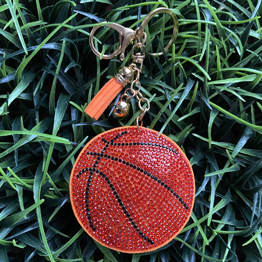 Basketball Keychain with faux suede tassel and rhinestones