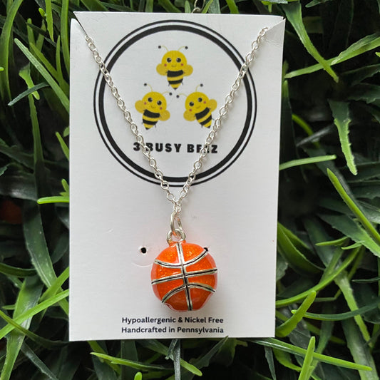 Basketball Necklace with silver chain link chain and extender