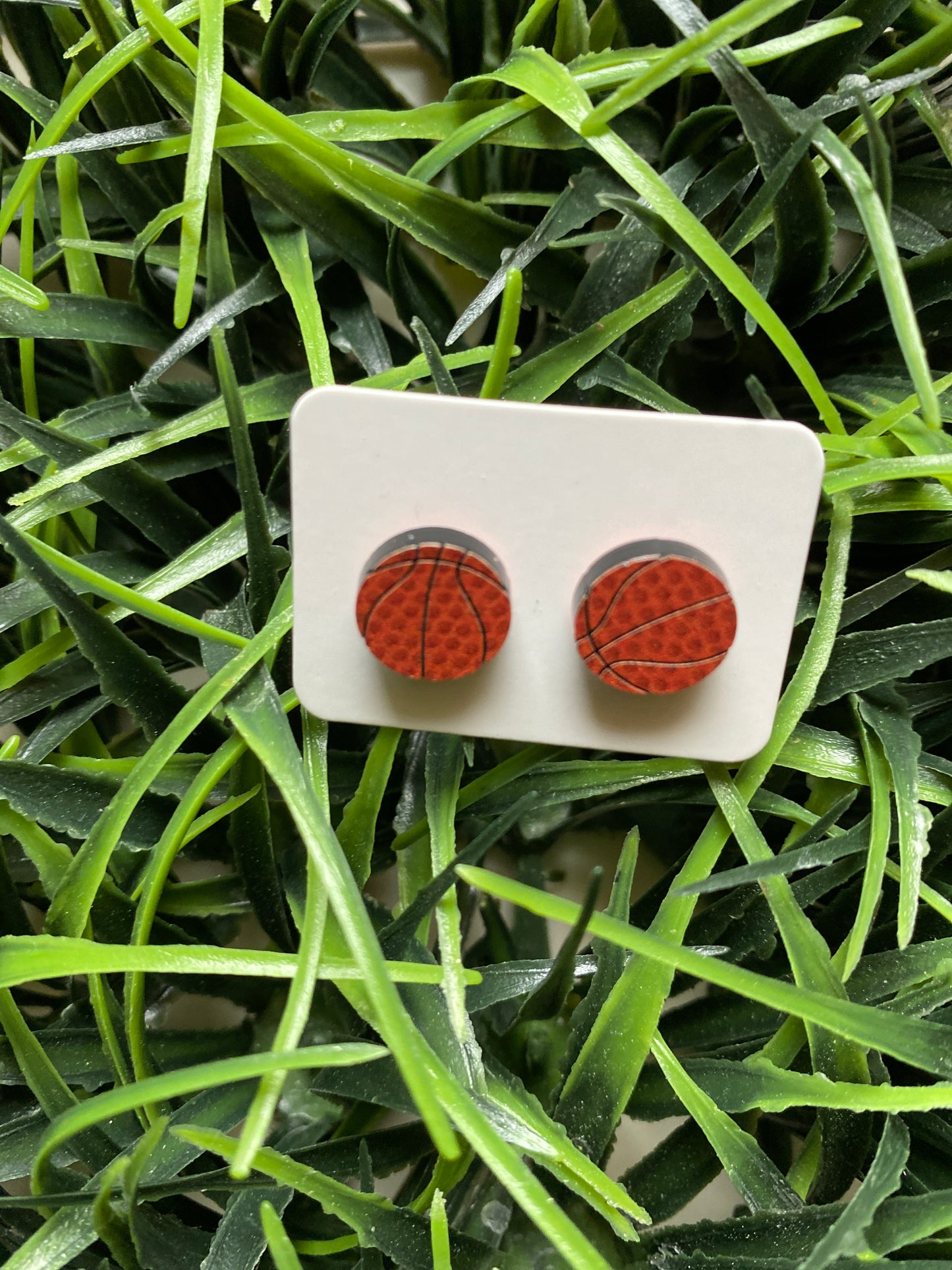 Leather Basketball Stud Earrings