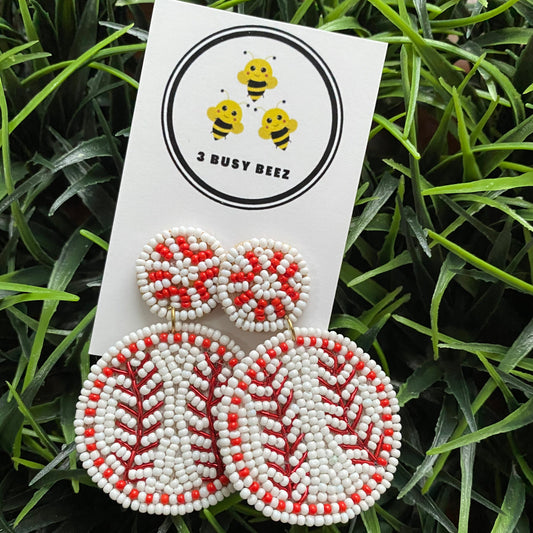 Baseball  Round Seed Beaded Earrings