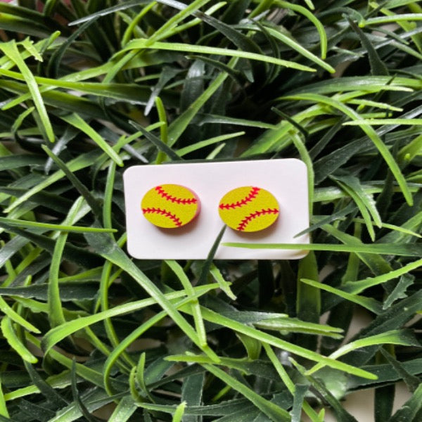 Heart Shaped Softball Stud Earrings