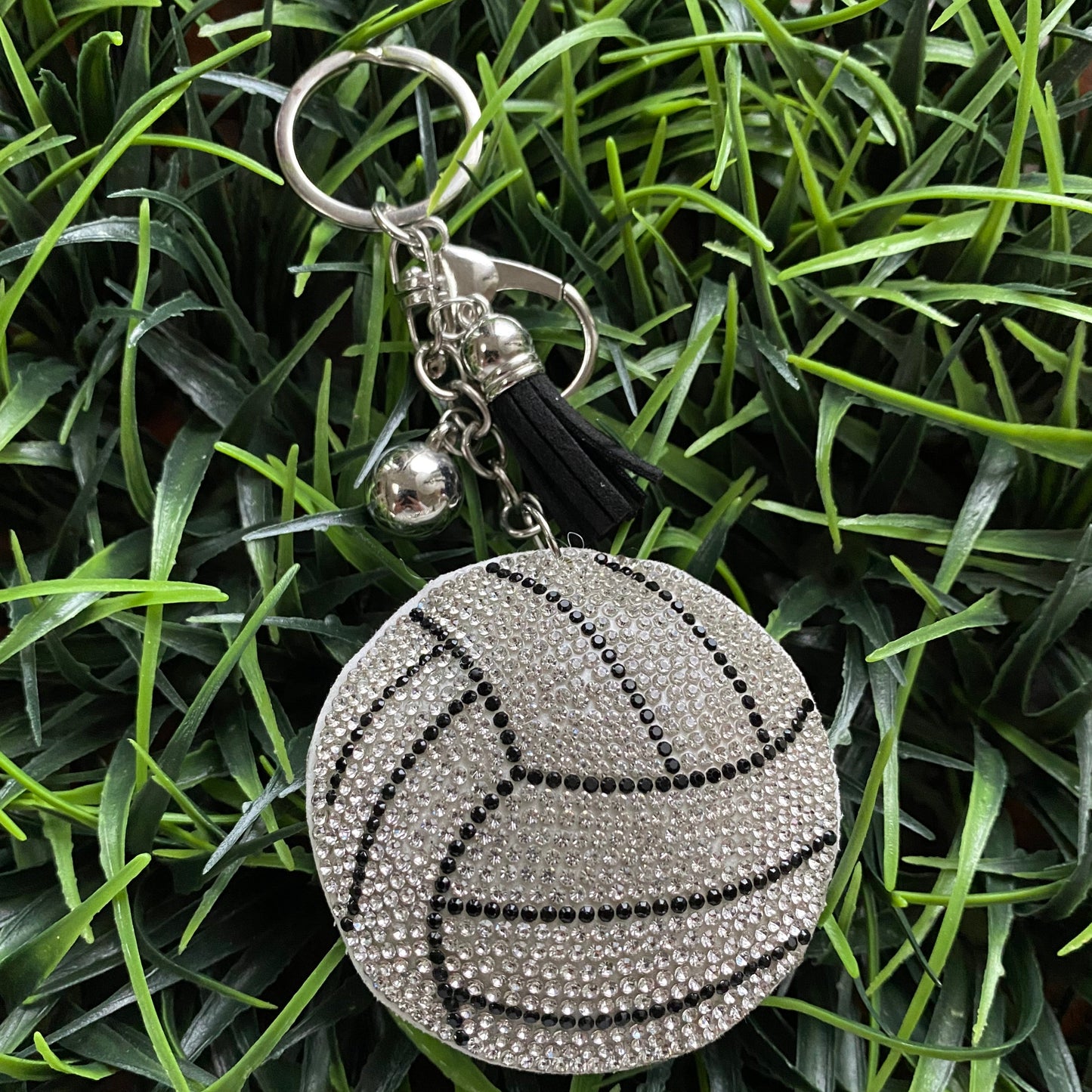 Volleyball  Keychain with faux suede tassel and rhinestones