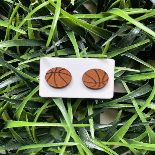 Leather Basketball Stud Earrings