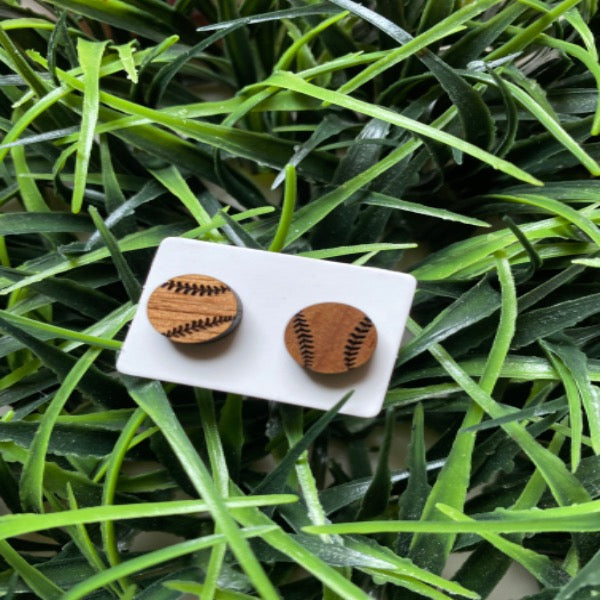 Wooden Baseball Stud Earrings