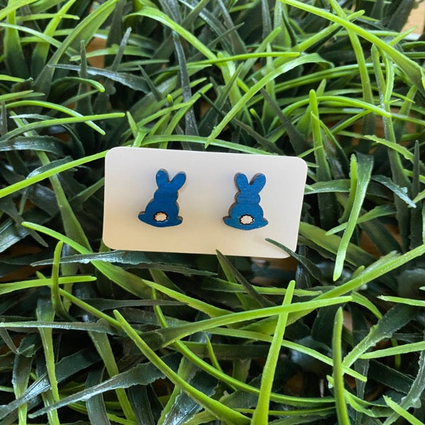 Blue Cottontail Bunny Earrings