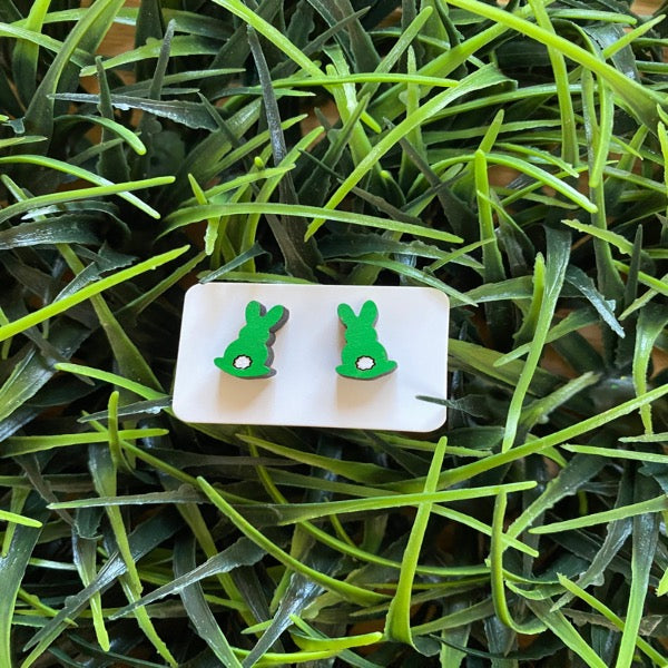 Green Cottontail Bunny Earrings