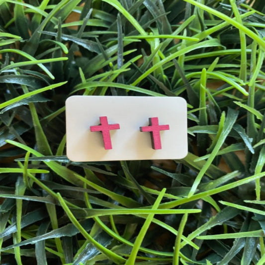 Pink Cross Earrings