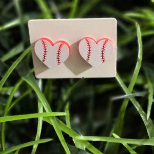 Heart Baseball Stud Earrings