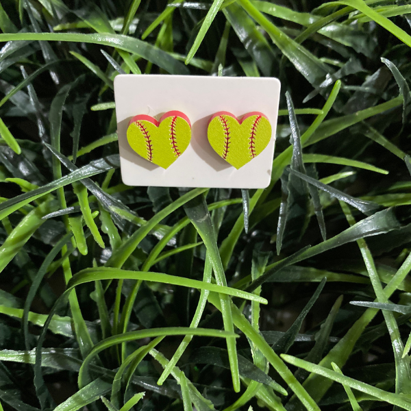 Heart Shaped Softball Stud Earrings