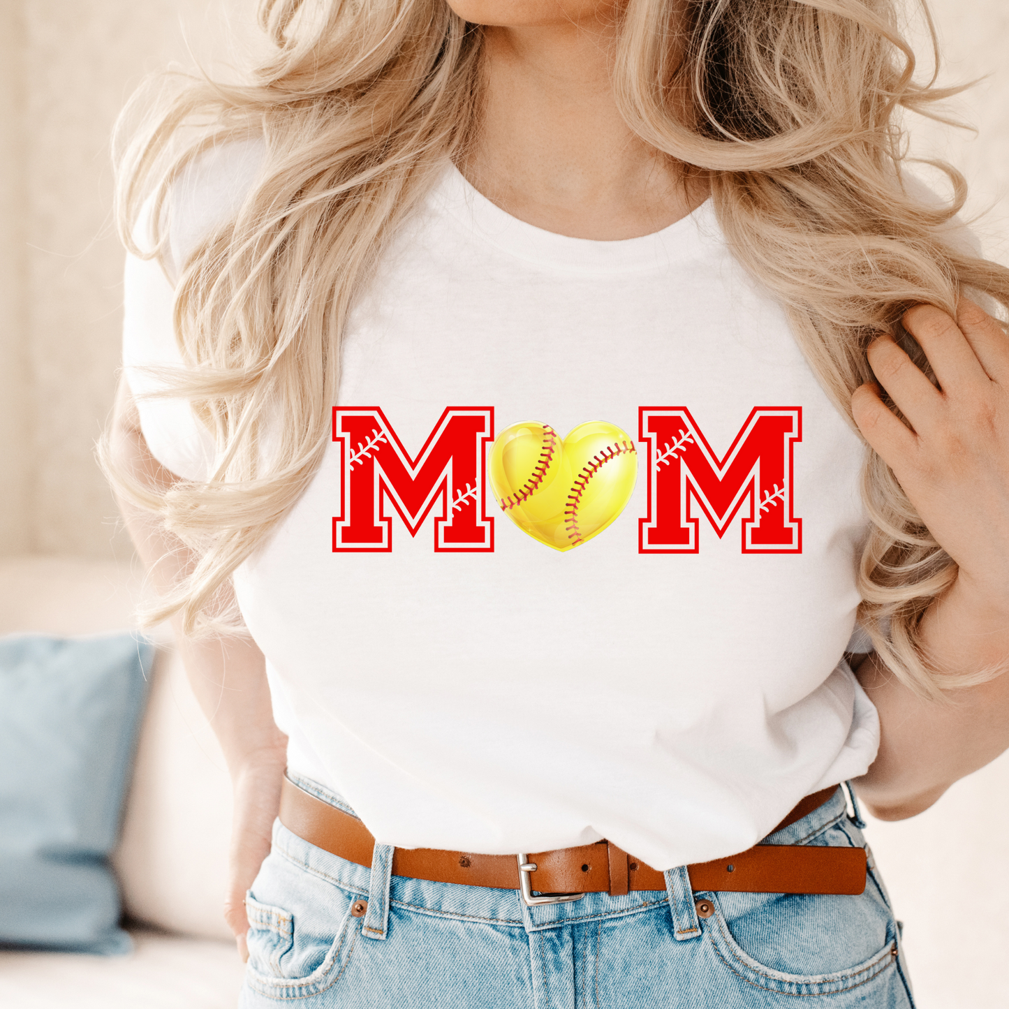 Softball Mom Heart Bella Canvas Tshirt